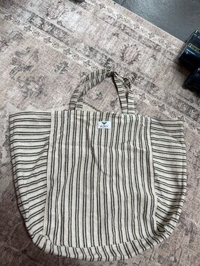 Roxy Cream and Black Striped Canvas Shoulder Tote Beach Bag